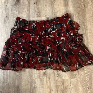 IRO Vibrant Red and Black Mini Silk Assymetrical Skirt